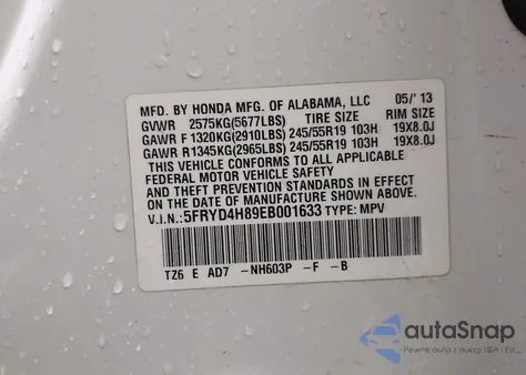 2014 Acura Mdx Advance Pkg W/Entertainment Pkg from USA, damaged, VIN 5FRYD4H89EB001633
